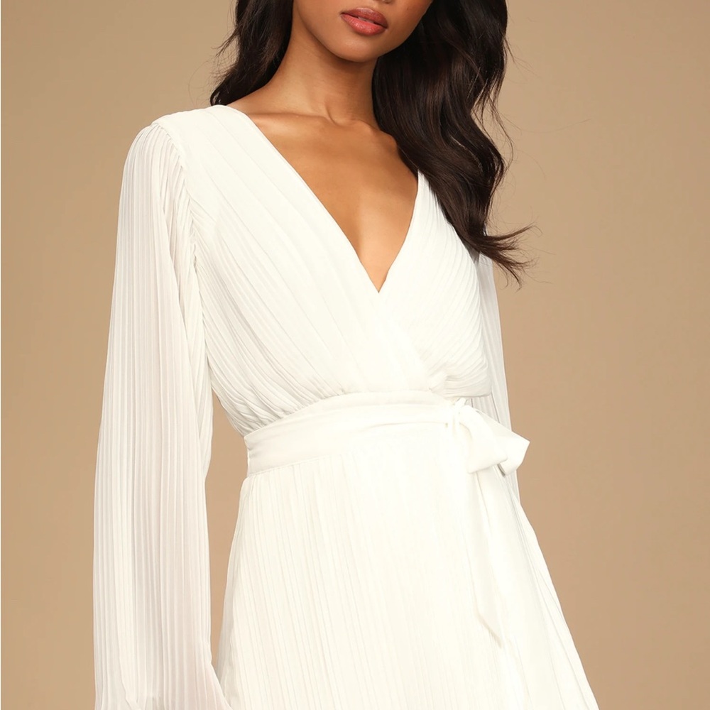 Lulu's Embrace Your Beauty Ivory Pleated Long Sleeve Skort Romper
